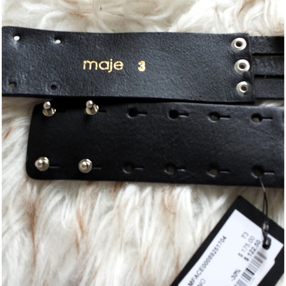 NWT Maje Amino Black Stud Leather Belt SZ 3 Large Decorative Crystal Adjustable - Picture 7 of 11